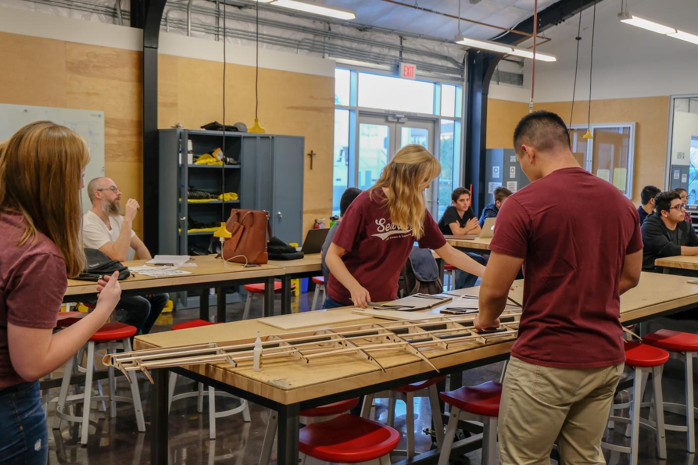 Students working on projects in the Engineering Design Center 